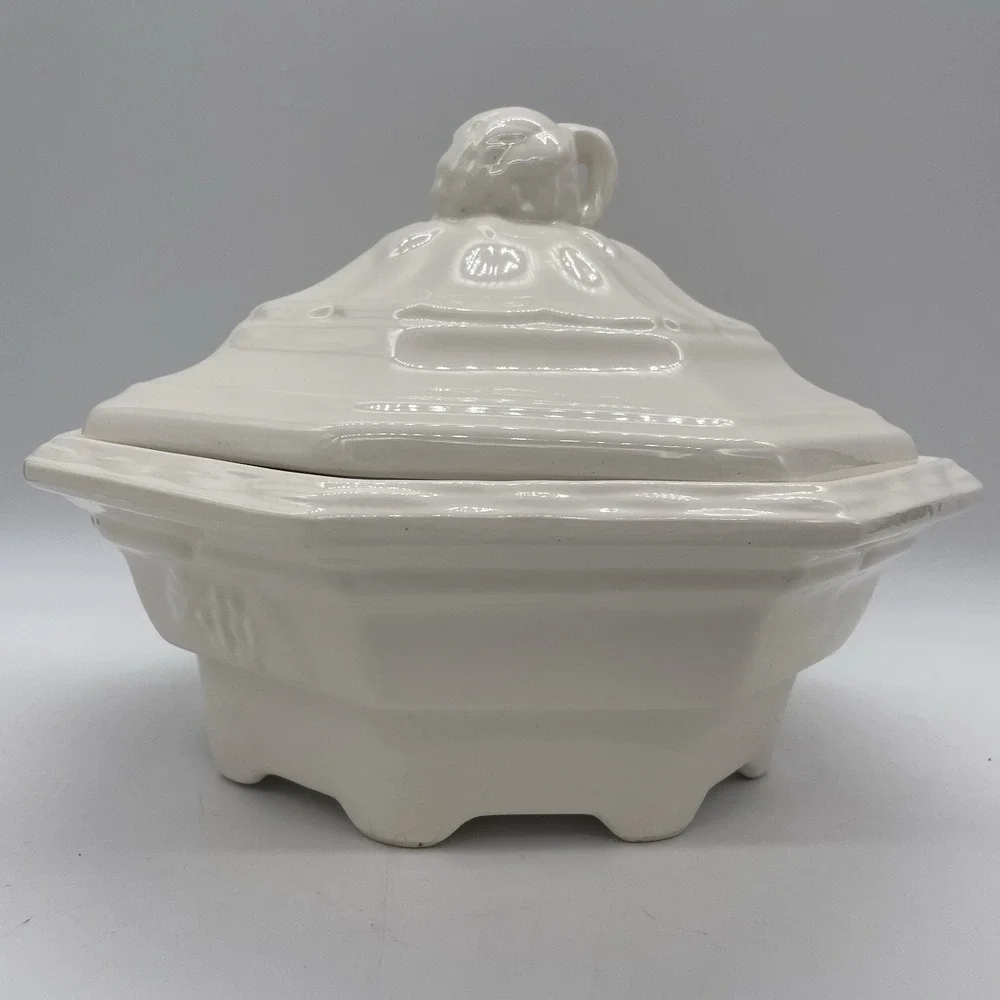Vintage California Pottery USA Soup Tureen 2qt Octagon White Cream Lidded Lid‎